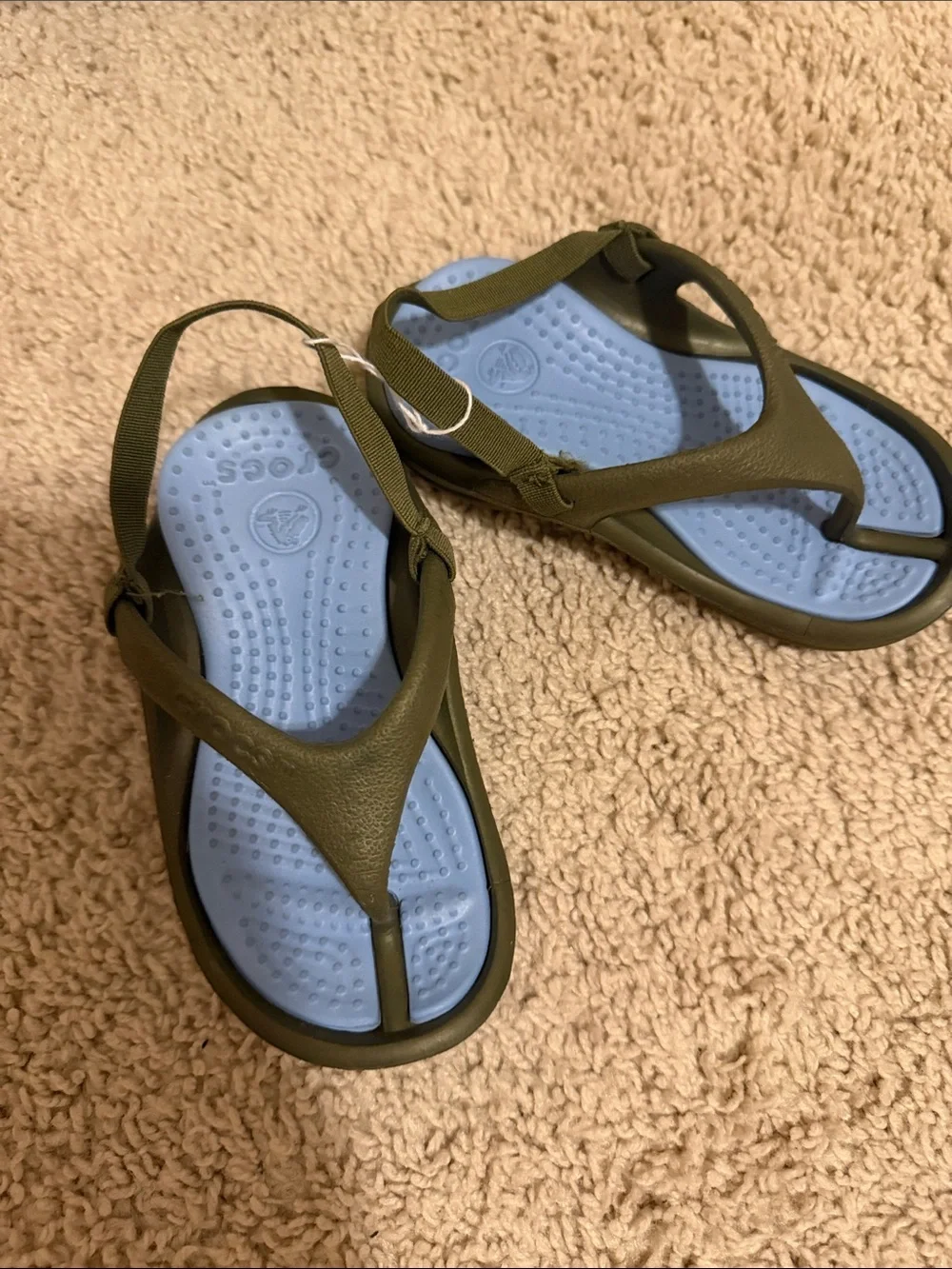 CROCS Kids Olive Green Sandals with Light Blue Footbed